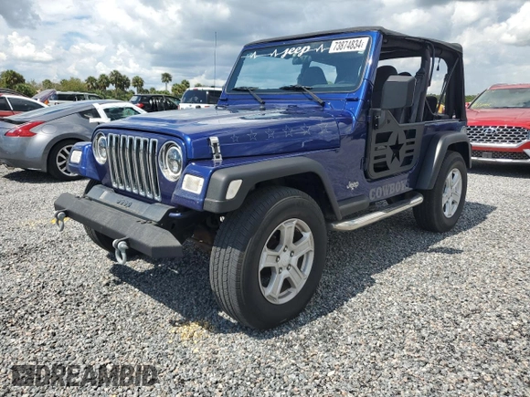 2001 Jeep Wrangler SE with VIN 1J4FA29P51P354795, listed as a Copart auction lot 73874834 with 0 mi miles and Salvage Title. Bid and sale history available at carsss.com. Image 1.