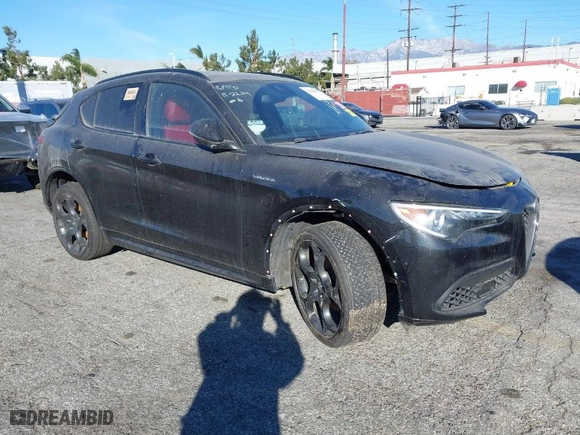 2022 Alfa Romeo Stelvio Ti with VIN ZASPAKBN5N7D24275, listed as a IAAI auction lot 41360975 with 24,668 mi miles. Bid and sale history available at carsss.com. Image 1.