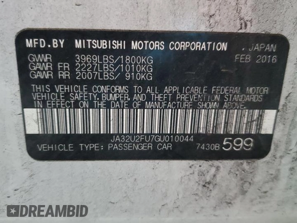 2016 Mitsubishi Lancer ES with VIN JA32U2FU7GU010044, listed as a Copart auction lot 72526614 with 96,462 mi miles and Salvage Title. Bid and sale history available at carsss.com. Image 12.