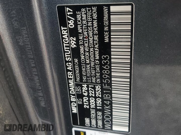 2018 Mercedes-Benz C 300 with VIN WDDWK4JB1JF598633, listed as a Copart auction lot 45662855 with 26,589 mi miles and Salvage title. Bid and sale history available at DreamBid. Image 12.