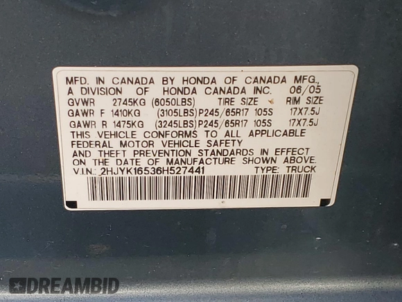 2006 Honda Ridgeline RTL z VIN 2HJYK16536H527441, wystawiony jako Copart lot #44858284 z przebiegiem 210 982 mil mil oraz Czysty tytuł • Clean title. Historia ofert i sprzedaży dostępna na DreamBid. Obrazek 12.