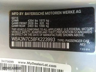 2015 BMW 4 Series 428i with VIN WBA3N7C58FK223993, listed as a IAAI auction lot 40981742 with 89,231 mi miles. Bid and sale history available at carsss.com. Image 9.