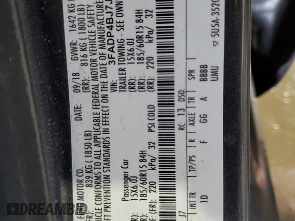 2018 Ford Fiesta SE with VIN 3FADP4BJ7JM144658, listed as a Copart auction lot 54359665 with 81,578 mi miles and Salvage Title. Bid and sale history available at DreamBid. Image 13.