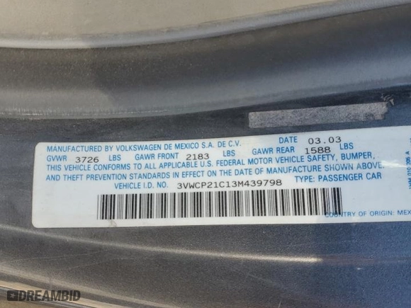 2003 Volkswagen New Beetle GLS with VIN 3VWCP21C13M439798, listed as a Copart auction lot 72988734 with NaN miles and Salvage Title. Bid and sale history available at carsss.com. Image 13.