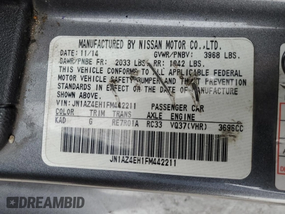 2015 Nissan 370Z с VIN JN1AZ4EH1FM442211, выставлен на аукционе Copart как лот 48421225 с пробегом 113 558 миль миль и Чистый • Clean title. История ставок и продаж доступна на DreamBid. Изображение 12.