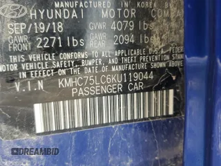 2019 Hyundai Ioniq SEL with VIN KMHC75LC6KU119044, listed as a Copart auction lot 51642165 with 65,689 mi miles and Salvage Title. Bid and sale history available at DreamBid. Image 12.