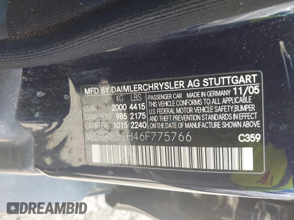 2006 Mercedes-Benz C 230 Sport z VIN WDBRF52H46F775766, wystawiony jako IAAI lot #42644727 z przebiegiem 173 344 mil mil oraz . Historia ofert i sprzedaży dostępna na DreamBid. Obrazek 9.