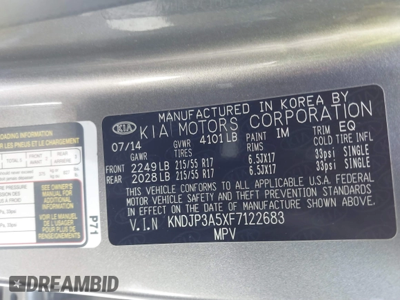 2015 Kia Soul + with VIN KNDJP3A5XF7122683, listed as a IAAI auction lot 41270677 with 107,595 mi miles. Bid and sale history available at carsss.com. Image 9.