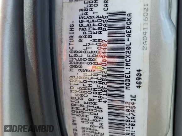 2000 Toyota Avalon XL with VIN 4T1BF28B2YU094407, listed as a Copart auction lot 48567255 with 114,434 mi miles and Salvage Title. Bid and sale history available at DreamBid. Image 13.