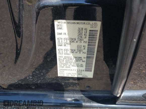 2018 Nissan Frontier Pro-4X with VIN 1N6AD0EV4JN721288, listed as a IAAI auction lot 42180613 with 80,984 mi miles and . Bid and sale history available at DreamBid. Image 9.