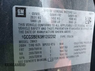 2017 Chevrolet Colorado 2WD WT with VIN 1GCGSBEN3H1202202, listed as a IAAI auction lot 41295291 with 21,097 mi miles and . Bid and sale history available at DreamBid. Image 9.