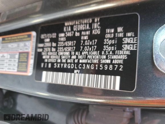 2022 Kia Sorento LX z VIN 5XYRGDLC3NG159872, wystawiony jako Copart lot #47370805 z przebiegiem 21 328 mil mil oraz Szkoda całkowita • Salvage title. Historia ofert i sprzedaży dostępna na DreamBid. Obrazek 14.