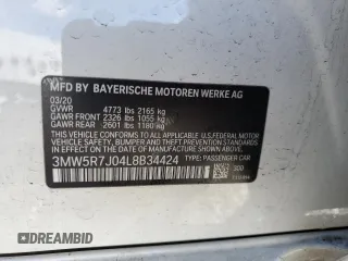 2020 BMW 3 Series 330i xDrive with VIN 3MW5R7J04L8B34424, listed as a Copart auction lot 70308312 with 29,731 mi miles and . Bid and sale history available at DreamBid. Image 12.