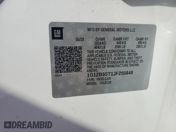 2018 Chevrolet Malibu LS with VIN 1G1ZB5ST1JF255849, listed as a Copart auction lot 50452725 with 76,549 mi miles and Salvage Title. Bid and sale history available at DreamBid. Image 14.