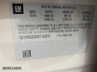 2011 Chevrolet Cruze LTZ with VIN 1G1PH5S9XB7152631, listed as a IAAI auction lot 42075115 with 87,735 mi miles. Bid and sale history available at carsss.com. Image 9.