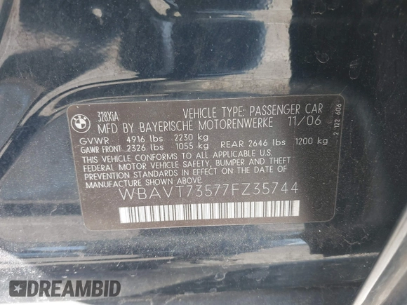 2007 BMW 3 Series 328xi с VIN WBAVT73577FZ35744, выставлен на аукционе IAAI как лот 41945740 с пробегом 158 884 миль миль и . История ставок и продаж доступна на DreamBid. Изображение 9.