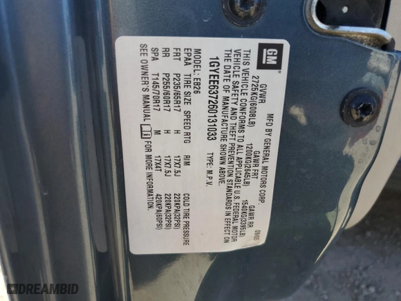 2006 Cadillac SRX with VIN 1GYEE637260131033, listed as a Copart auction lot 69103454 with NaN miles and Salvage Title. Bid and sale history available at carsss.com. Image 13.