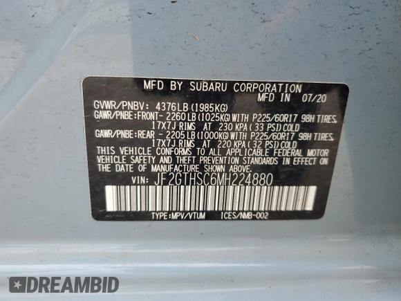 2021 Subaru Crosstrek Special Sports с VIN JF2GTHSC6MH224880, выставлен на аукционе Copart как лот 59821165 с пробегом 60 403 миль миль и Списание • Salvage title. История ставок и продаж доступна на DreamBid. Изображение 13.