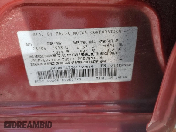 2006 Mazda 3 S Grand Touring with VIN JM1BK343061499619, listed as a Copart auction lot 41563035 with 139,511 mi miles and Salvage Title. Bid and sale history available at DreamBid. Image 14.