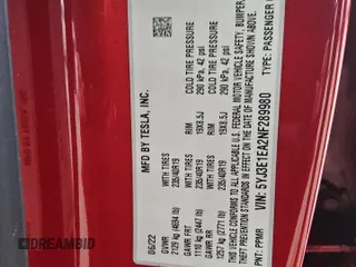2022 Tesla Model 3 z VIN 5YJ3E1EA2NF289980, wystawiony jako Copart lot #55449825 z przebiegiem 90 137 mil mil oraz Szkoda całkowita • Salvage title. Historia ofert i sprzedaży dostępna na DreamBid. Obrazek 12.