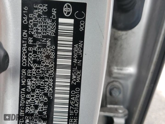 2016 Toyota Prius Four with VIN JTDKARFU3G3018876, listed as a Copart auction lot 55205905 with 148,277 mi miles and Salvage Title. Bid and sale history available at DreamBid. Image 12.