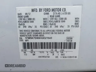 2017 Ford Explorer XLT with VIN 1FM5K7D89HGE21643, listed as a IAAI auction lot 42080182 with 125,437 mi miles and . Bid and sale history available at carsss.com. Image 9.