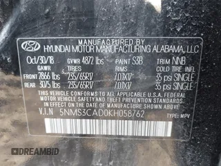 2019 Hyundai Santa Fe SEL with VIN 5NMS3CAD0KH058762, listed as a IAAI auction lot 41775703 with 49,755 mi miles. Bid and sale history available at carsss.com. Image 9.