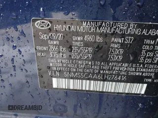2020 Hyundai Santa Fe Limited with VIN 5NMS5CAA6LH276416, listed as a IAAI auction lot 41507669 with 54,887 mi miles. Bid and sale history available at carsss.com. Image 9.
