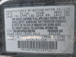 2016 Nissan Sentra SV with VIN 3N1AB7AP0GL655763, listed as a IAAI auction lot 41994194 with 189,920 mi miles. Bid and sale history available at carsss.com. Image 9.