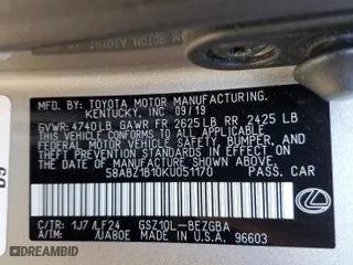 2019 Lexus ES with VIN 58ABZ1B10KU051170, listed as a Copart auction lot 85353424 with 68,345 mi miles and Salvage Title. Bid and sale history available at carsss.com. Image 14.