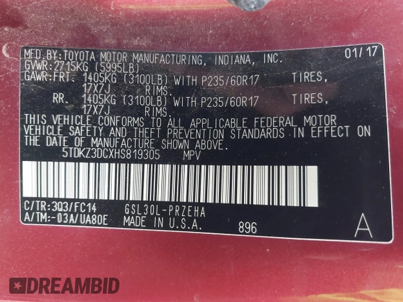 2017 Toyota Sienna LE Auto Access Seat с VIN 5TDKZ3DCXHS819305, выставлен на аукционе IAAI как лот 42284317 с пробегом 120 595 миль миль и . История ставок и продаж доступна на DreamBid. Изображение 9.