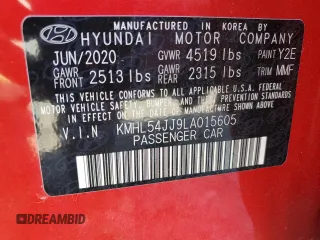 2020 Hyundai Sonata Hybrid Limited with VIN KMHL54JJ9LA015605, listed as a Copart auction lot 46945155 with 35,116 mi miles and Salvage Title. Bid and sale history available at carsss.com. Image 14.
