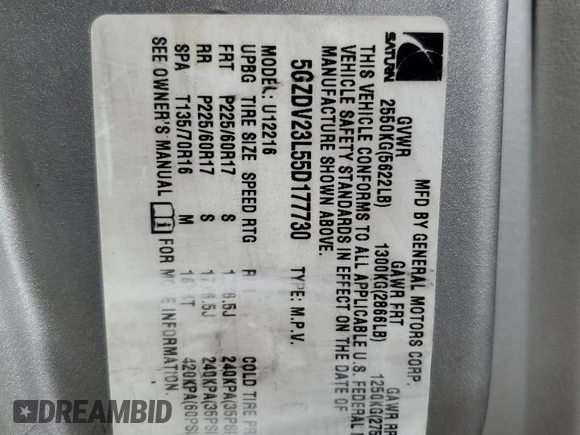 2005 Saturn Relay 3 z VIN 5GZDV23L55D177730, wystawiony jako Copart lot #75550674 z przebiegiem Nie podano mil oraz Szkody całkowita. Historia ofert i sprzedaży dostępna na DreamBid. Obrazek 15.