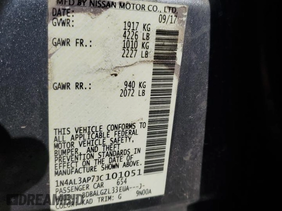 2018 Nissan Altima 2.5 S with VIN 1N4AL3AP7JC101051, listed as a Copart auction lot 51948965 with 102,415 mi miles and Salvage Title. Bid and sale history available at carsss.com. Image 12.