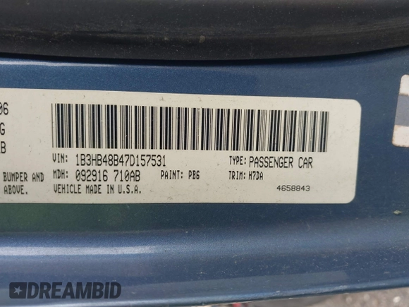 2007 Dodge Caliber SXT z VIN 1B3HB48B47D157531, wystawiony jako IAAI lot #42234198 z przebiegiem 168 665 mil mil oraz . Historia ofert i sprzedaży dostępna na DreamBid. Obrazek 9.