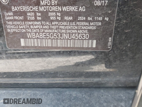 2018 BMW 3 Series 320i xDrive with VIN WBA8E5G53JNU45630, listed as a IAAI auction lot 41561495 with 110,058 mi miles. Bid and sale history available at carsss.com. Image 9.