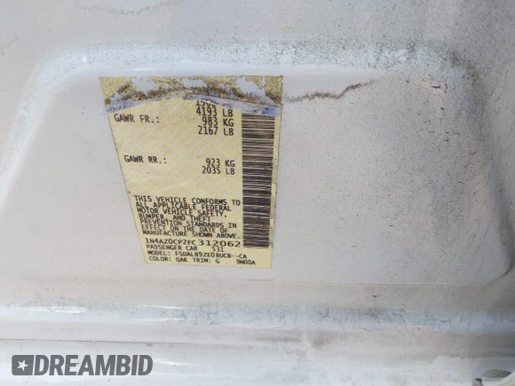 2015 Nissan LEAF SL z VIN 1N4AZ0CP2FC312062, wystawiony jako IAAI lot #42069975 z przebiegiem 250 000 mil mil oraz . Historia ofert i sprzedaży dostępna na DreamBid. Obrazek 9.