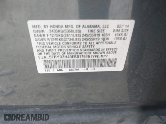 2014 Acura MDX Tech Pkg with VIN 5FRYD3H40EB017646, listed as a IAAI auction lot 41483117 with 123,667 mi miles. Bid and sale history available at carsss.com. Image 9.