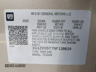 2022 Chevrolet Malibu LT with VIN 1G1ZD5ST7NF128619, listed as a IAAI auction lot 42031304 with 69,530 mi miles and . Bid and sale history available at DreamBid. Image 9.