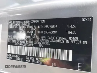 2024 Lexus RX 350 with VIN JTJCHMAAXR2020243, listed as a IAAI auction lot 42163373 with 6,970 mi miles and . Bid and sale history available at DreamBid. Image 9.