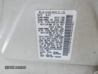 2007 Nissan Murano SL z VIN JN8AZ08T07W520655, wystawiony jako IAAI lot #42292801 z przebiegiem 127 445 mil mil oraz . Historia ofert i sprzedaży dostępna na DreamBid. Obrazek 9.
