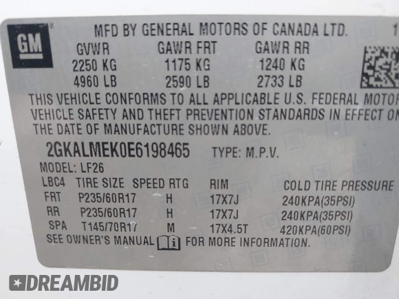 2014 GMC Terrain SLE with VIN 2GKALMEK0E6198465, listed as a IAAI auction lot 41953414 with 171,787 mi miles. Bid and sale history available at carsss.com. Image 9.