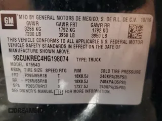2017 Chevrolet Silverado 1500 LT with VIN 3GCUKREC4HG198074, listed as a Copart auction lot 55319615 with 105,950 mi miles and Salvage Title. Bid and sale history available at DreamBid. Image 12.
