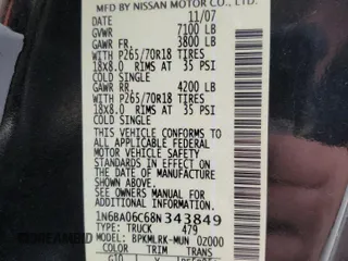 2008 Nissan Titan XE with VIN 1N6BA06C68N343849, listed as a Copart auction lot 81583294 with 84,448 mi miles and Salvage title. Bid and sale history available at DreamBid. Image 14.