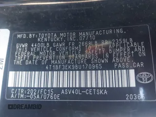 2011 Toyota Camry LE z VIN 4T1BF3EK9BU170965, wystawiony jako IAAI lot #41403198 z przebiegiem 152 064 mil mil oraz . Historia ofert i sprzedaży dostępna na DreamBid. Obrazek 9.