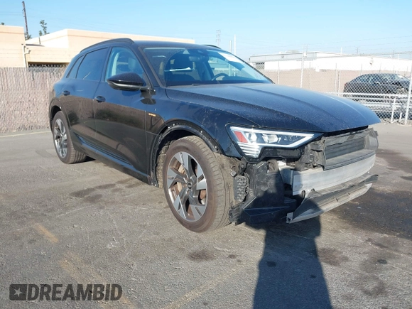 2021 Audi e-tron Premium with VIN WA1AAAGE3MB021535, listed as a IAAI auction lot 41146496 with 53,293 mi miles. Bid and sale history available at carsss.com. Image 1.