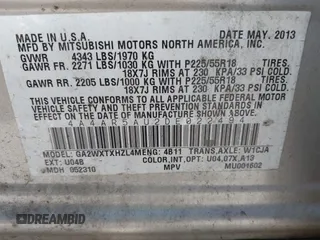 2013 Mitsubishi Outlander Sport LE with VIN 4A4AR5AU2DE022494, listed as a IAAI auction lot 42158945 with 130,739 mi miles. Bid and sale history available at carsss.com. Image 9.