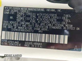 2011 Toyota Highlander Limited with VIN 5TDYK3EH6BS048213, listed as a IAAI auction lot 42454713 with 228,094 mi miles and . Bid and sale history available at DreamBid. Image 9.