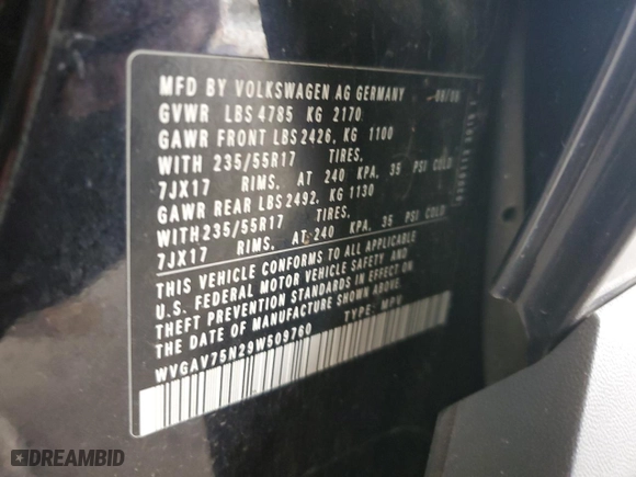 2009 Volkswagen Tiguan S with VIN WVGAV75N29W509760, listed as a Copart auction lot 44128015 with 186,704 mi miles and Non Repairable. Bid and sale history available at carsss.com. Image 13.