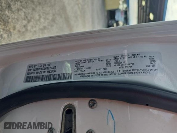 2023 Ram 1500 Tradesman z VIN 3C6RR7KG0PG675750, wystawiony jako IAAI lot #42566385 z przebiegiem 41 272 mil mil oraz . Historia ofert i sprzedaży dostępna na DreamBid. Obrazek 17.